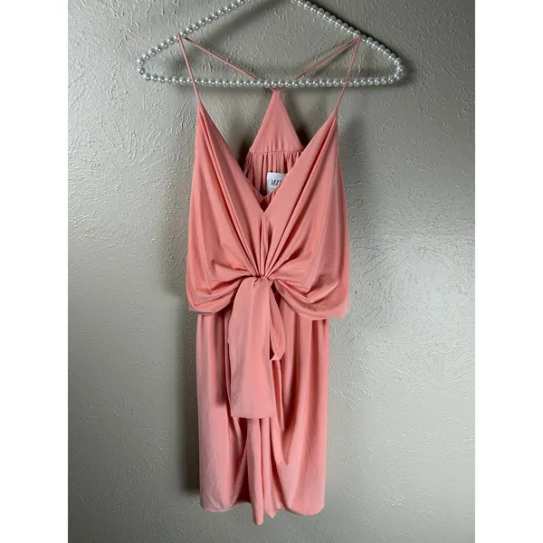 MISA Los Angeles Dress Size Medium Coral Peach Tie Front Bow Cocktail Party Mini - Image 2