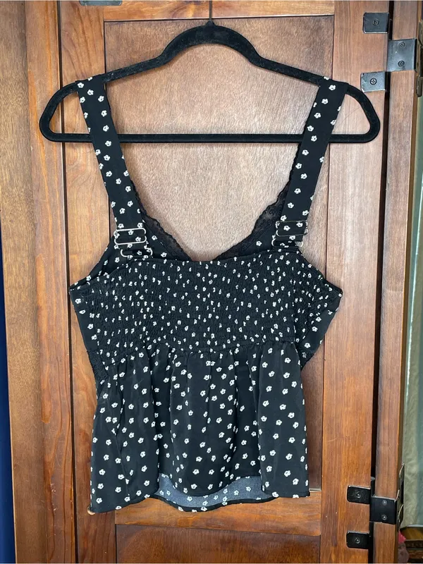 Magnolia Boutique Midnight Lace Print Tank Top Large Black Floral Coquette Y2K - Image 3