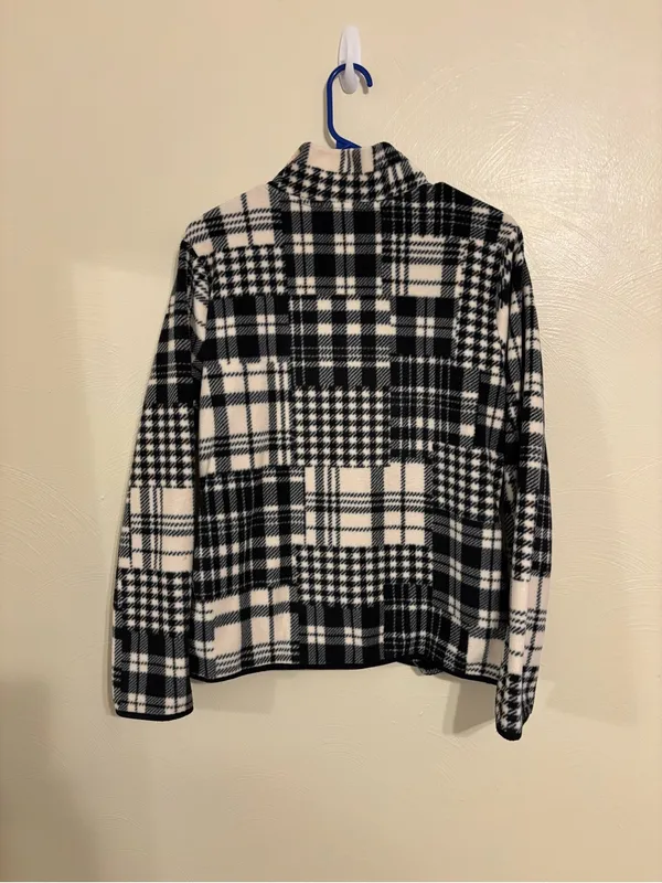 Lauren Ralph Lauren Black White Plaid Fleece Jacket Full Zip Size L - Image 7