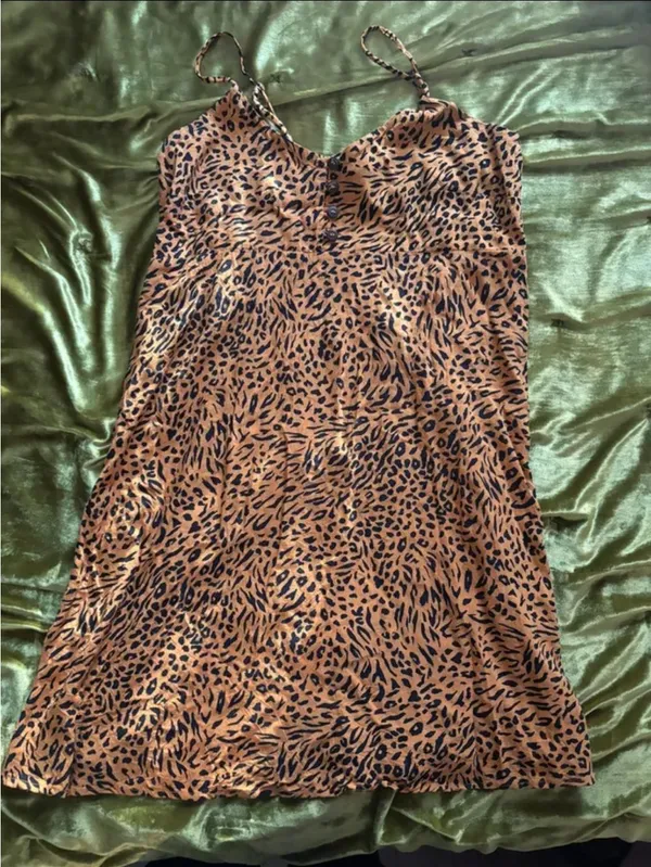 Arizona Jeans Tan Animal Print Spaghetti Strap Fit & Flare Mini Dress Size M - Image 4