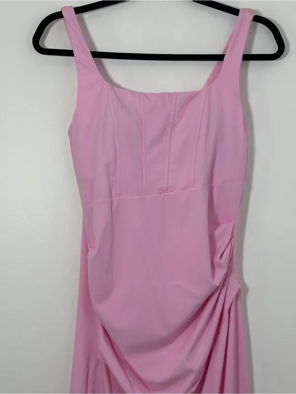 Halara Softlyzero Airy Pink Ruched Midi Dress Size Medium NWT - Image 2