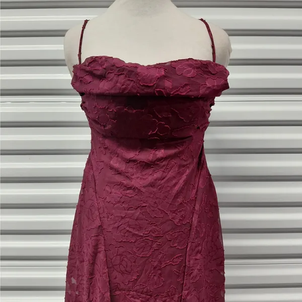AU D'AMOUR Womens Dress Size Small Burgundy Midi Open Back Cocktail Party - Image 5