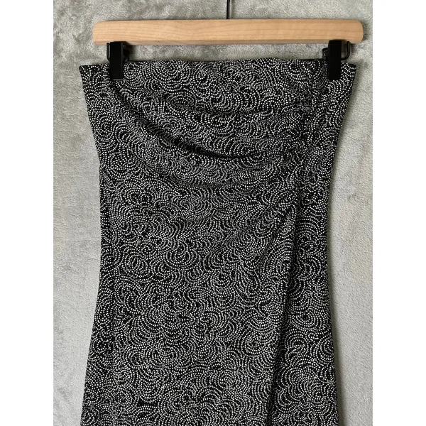 Vintage Y2k Strapless Asymmetrical Midi Dress Black White Ruched‎ Glitter Medium - Image 2