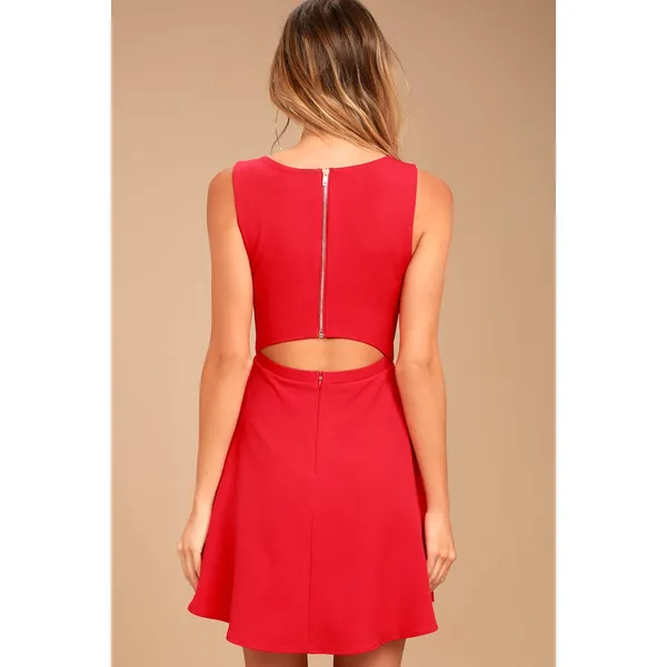 Lulus Just Us Red Skater Mini Dress Sleeveless A Line Backless Cutout XS NWT - Image 3
