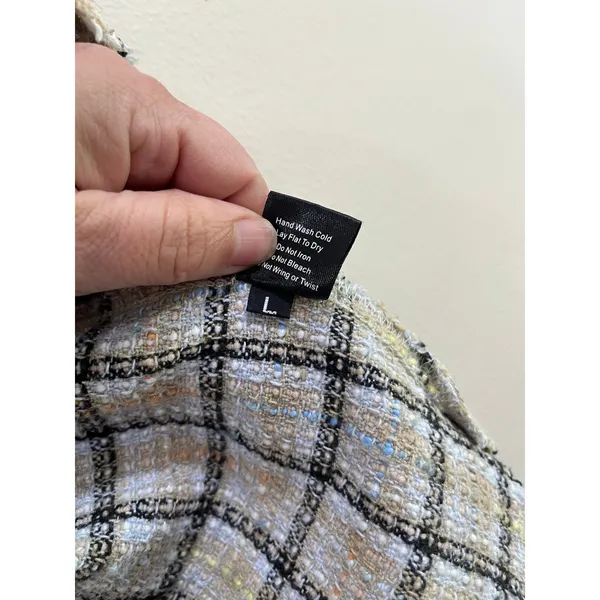 POL Plaid Corduroy Shacket‎ Raw Hem Boho Oversized Button Down Size L - Image 6