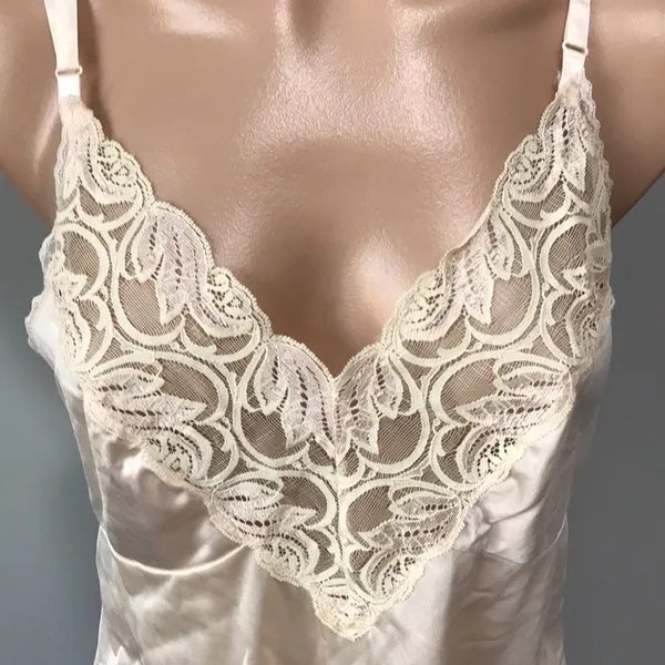 Cream Silk Tank Top Lingerie Nighty Lace Medium - Image 2