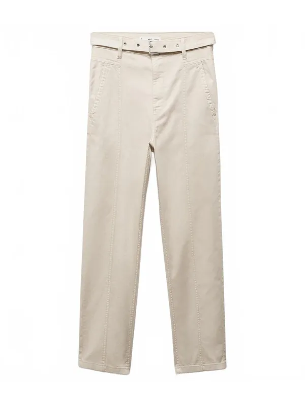 Mango Slouchy Jeans with Hem and Belt Off White Size 4 - Image 9