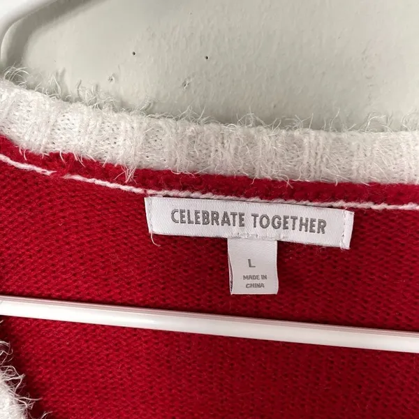 Celebrate Together‎ Meowy Christmas cat design red white knit sweater size L - Image 3
