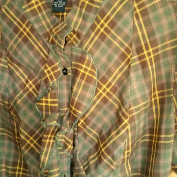 Lucky Brand M Brown Gold Plaid Top - Image 4