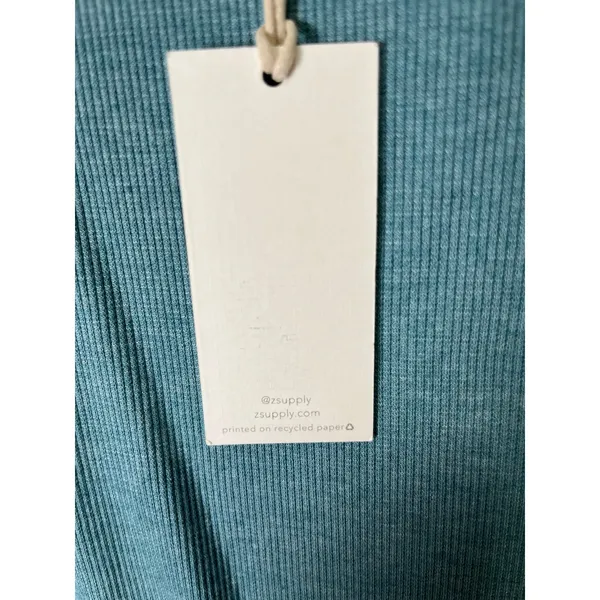 Z Supply Hayat Eco Knit Dress Teal Green Ribbed Sleeveless Midi Dress Size L New - Image 7