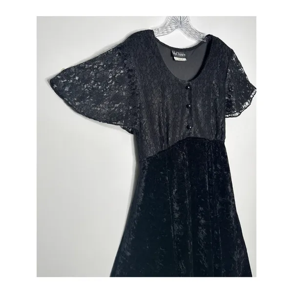 Vintage 1990s Ms. Choice Black Lace & Velvet Maxi Dress Made in USA large - Image 7