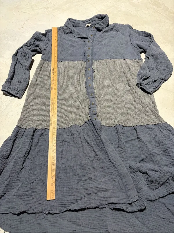 POL Button-Front Tiered Dress Gray medium boho - Image 8