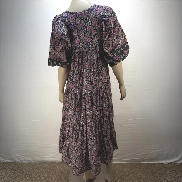 Anthropologie Self Contrast Kyra Peasant‎ Dress Size S Floral Tiered Maxi Puff - Image 4