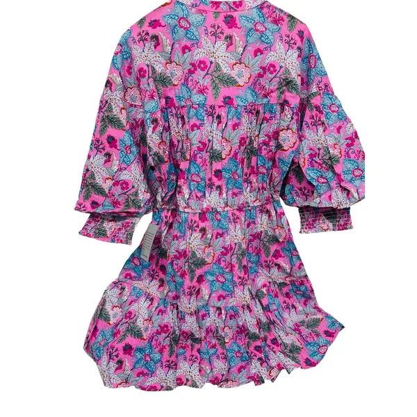 NWT Maisie Floral Ballon 3/4 Sleeve 100% Cotton Minidress Pink Ethnic Size Large - Image 2