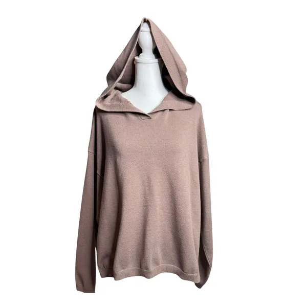 Pink Lily Chocolate Brown Acid Wash Oversized V Neck Hoodie Small - Image 2