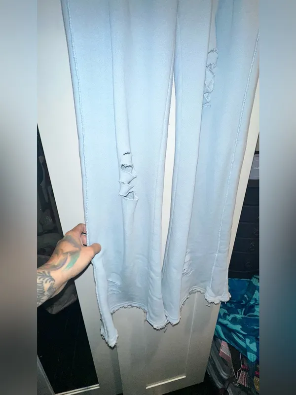 Vintage Havana Est 1954 Distressed Powder Blue Flare Sweatpants - Image 7
