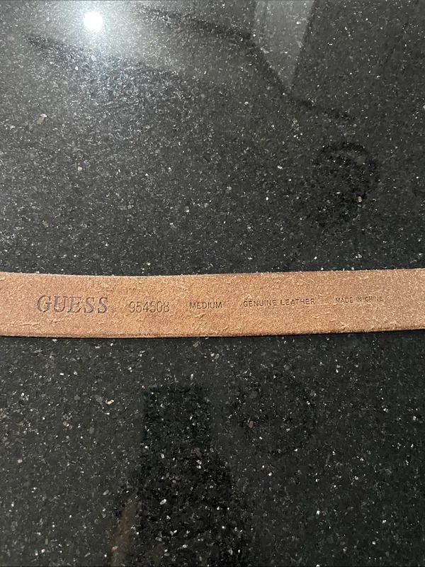 Vintage Guess Leather Belt Western Floral Engraved Silver Plate Buckle Size M - Image 8