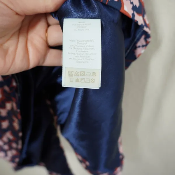 Boden Women's Size 12 Long Sleeve Midi Dress‎ Long Navy Pink Tulip Floral V-Neck - Image 6