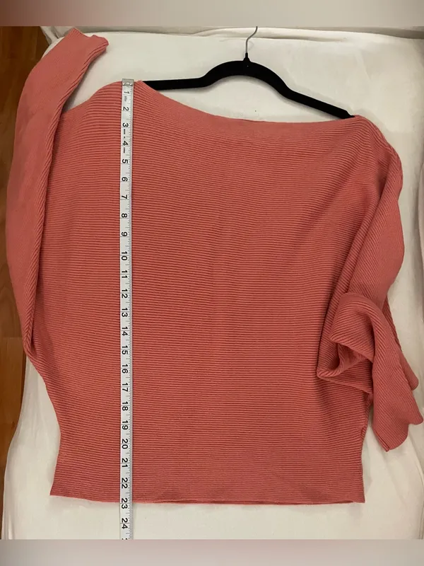 Off-the-Shoulder Ribbed Sweater Top Peachy Rose Size L - Image 5
