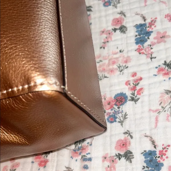 Coach Rose Gold Metallic Tote Bag with Pink Canvas Straps - Image 7