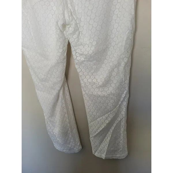 Elaine Kim White Eyelet Lace Trouser Pants English Countryside Equestrian Large - Image 11