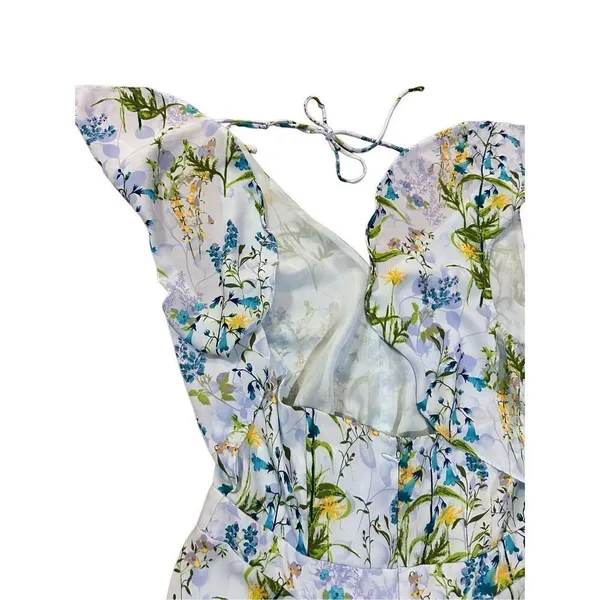 Adelyn Rae ruffle floral midi open back sky blue‎ dress sz M - Image 7