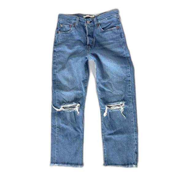 Levi’s Premium Wedgie Straight Jeans W26 L26 Blue Distressed Raw Hem Button Fly - Image 9