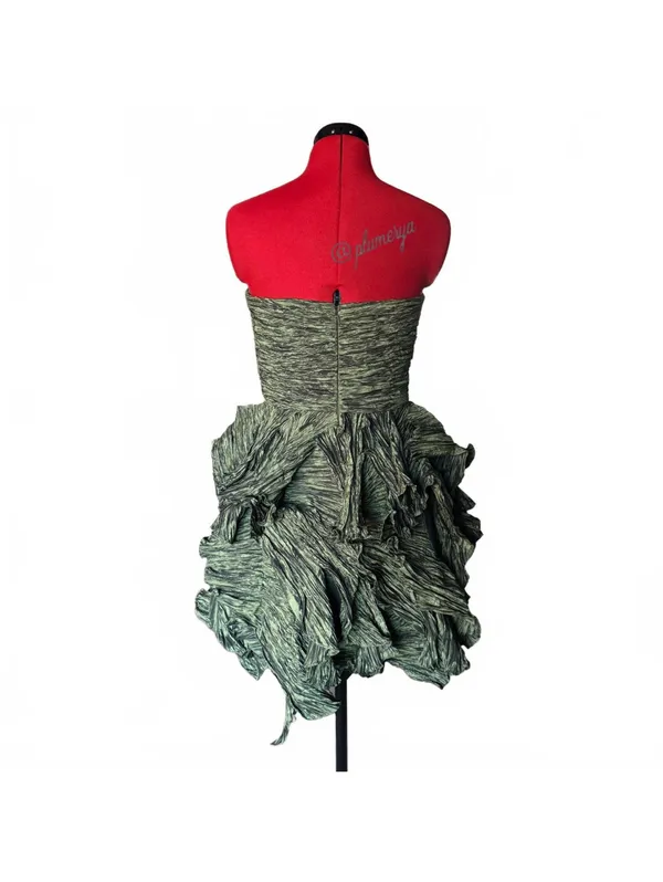 Mignonne Gavigan MIGNON Women's Mini Strapless Green Taffeta Fairy Formal Party Dress Size 8 - Image 6