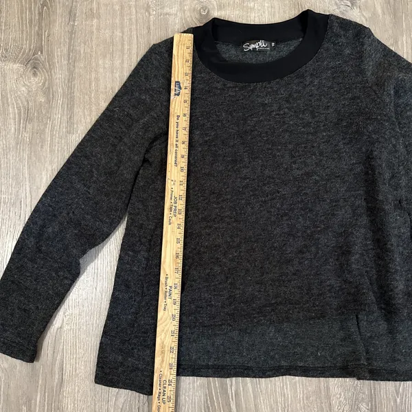 Sympli Top 10 Heathered Knit Sweater w/Black Trim Slit Sides asymmetrical - Image 6