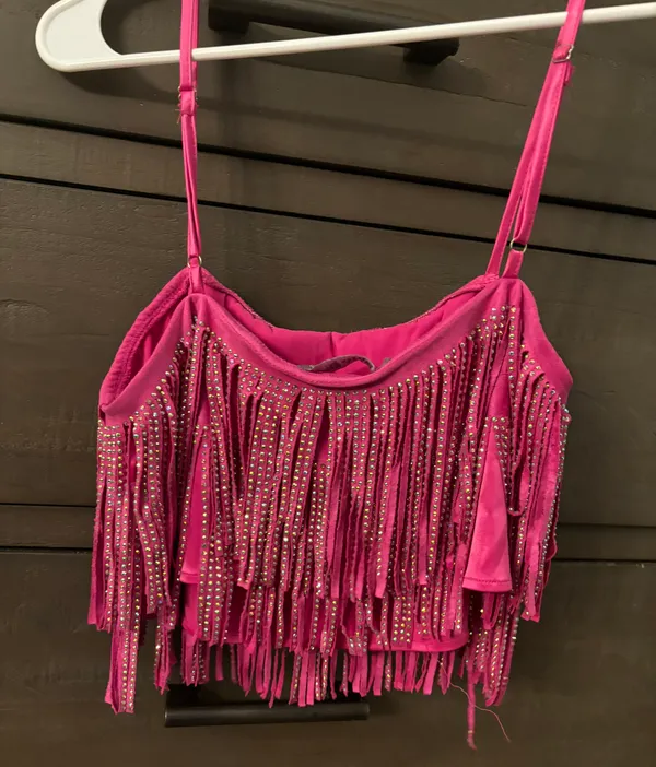 Blue B Collection Pink Rhinestone Fringe Tank Top - Image 4