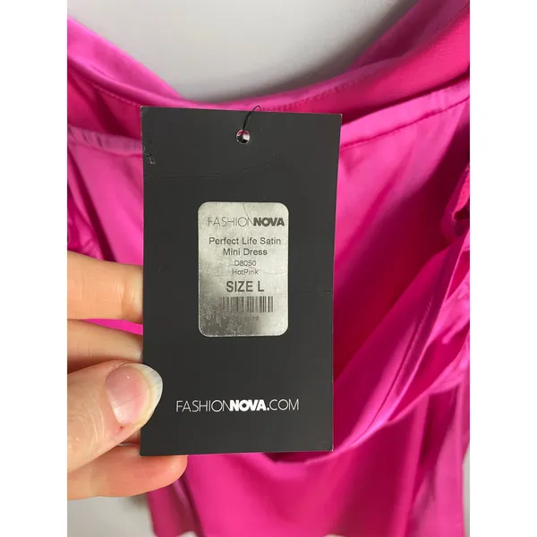 FashionNova Hot Pink Cowl Neck Mini Dress sz Large NWT Barbie Perfect Life Satin - Image 7