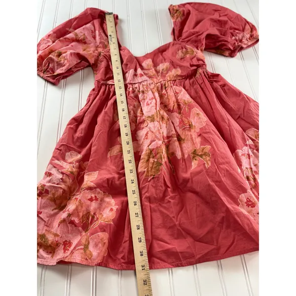 Free People Peony Babydoll Mini Dress Red Floral Puff Sleeve Boho Fall Womens S - Image 6