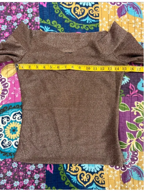 Metallic Rose Gold Off-Shoulder Long Sleeve Top Medium - Image 6