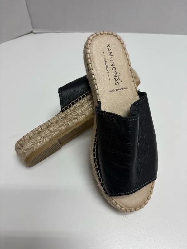 Ramoncinas Platform Leather Black Flat Espadrilles - Image 6
