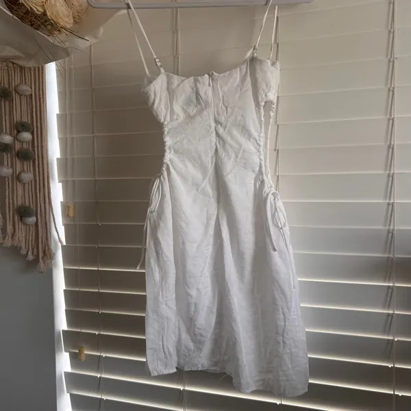 Princess Polly white linen blend lace bustier ruched mini dress XXS - Image 3
