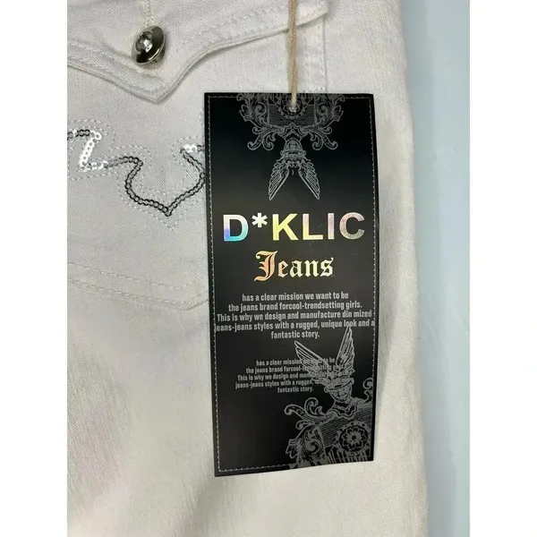 D*Klic White Jeans Size 34 inches Tall Denim Bedazzled Pockets NWT UK - Image 5