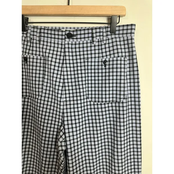 & Other Stories Blue Plaid Kick Flare High Rise Patch Pocket Trousers Size 12 - Image 6
