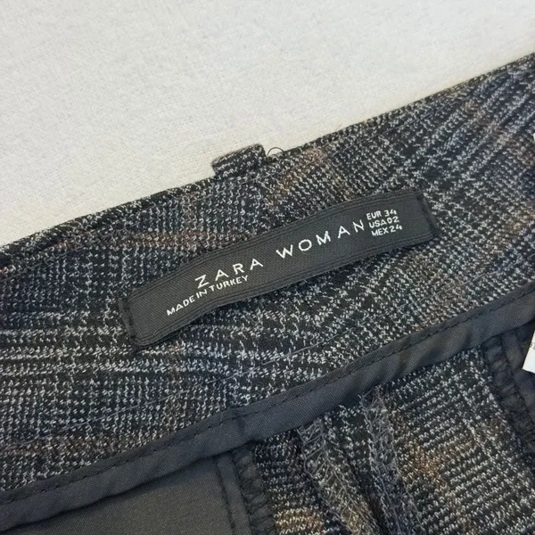 Zara Woman Gray Brown Plaid Glen Check Slim Fit Dress‎ Pants Size 2 - Image 9