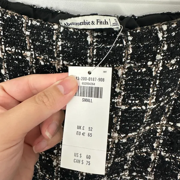Abercrombie & Fitch Black Tweed Mini Skort Size Small NWT Corpcore Preppy - Image 3