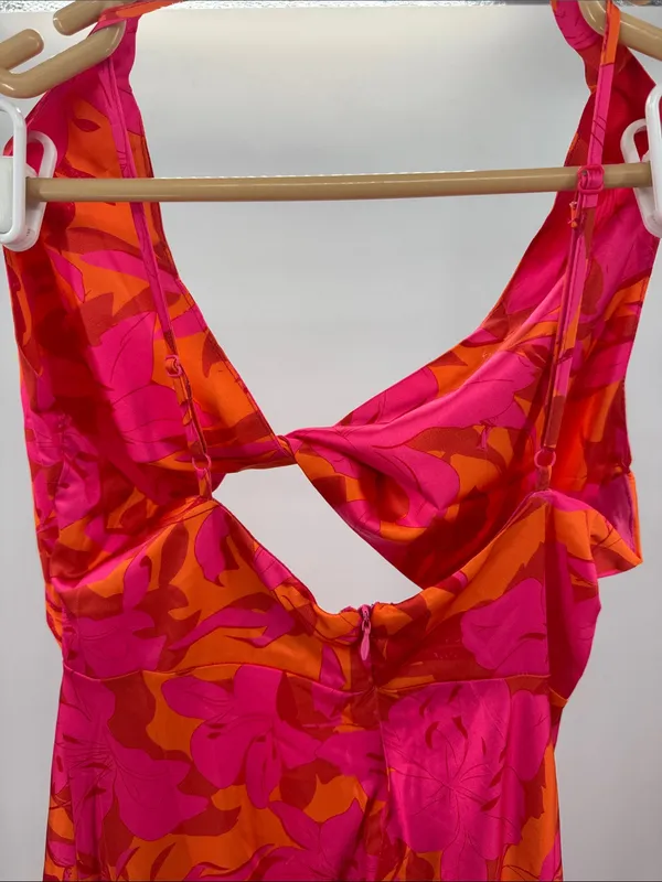 Hello Molly LOVELY CAMELLIA Pink and Orange Floral Midi Dress cutout 6 HOCO - Image 6