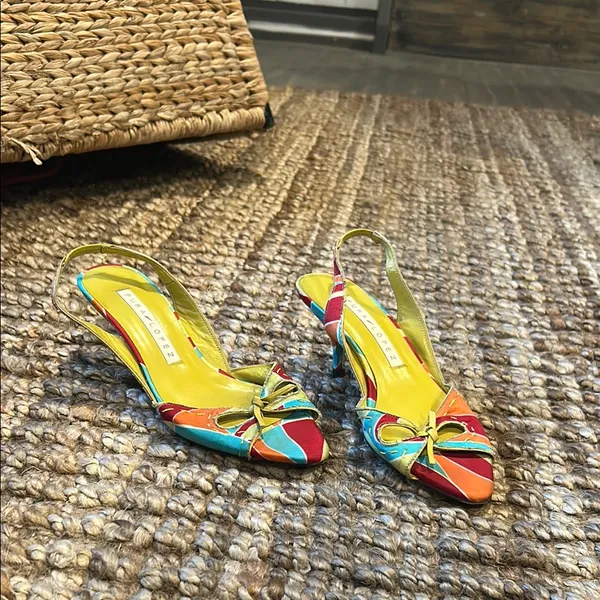 Pura Lopez 90s Vintage Pucci Inspired Sling Back Kitten Heels Size 36 - Image 2