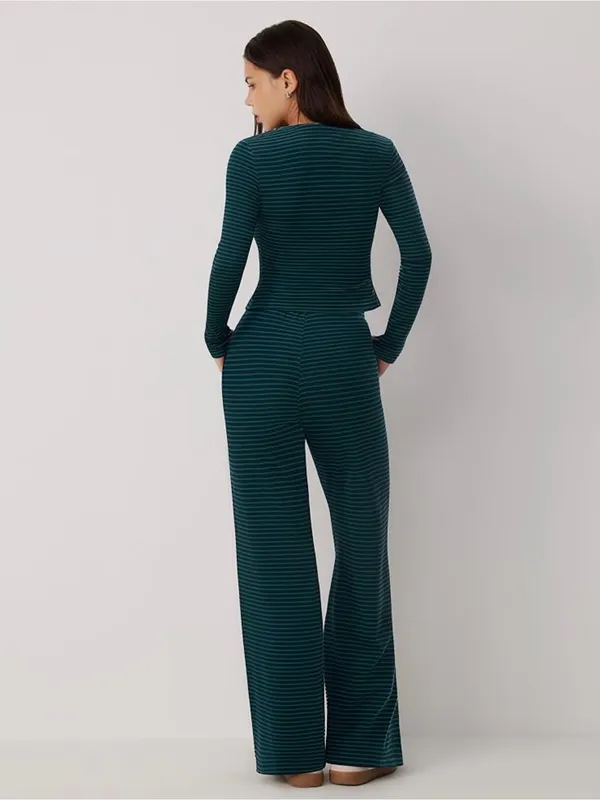 Women's Striped Two-Piece Lounge Set - Dark Teal - Image 3