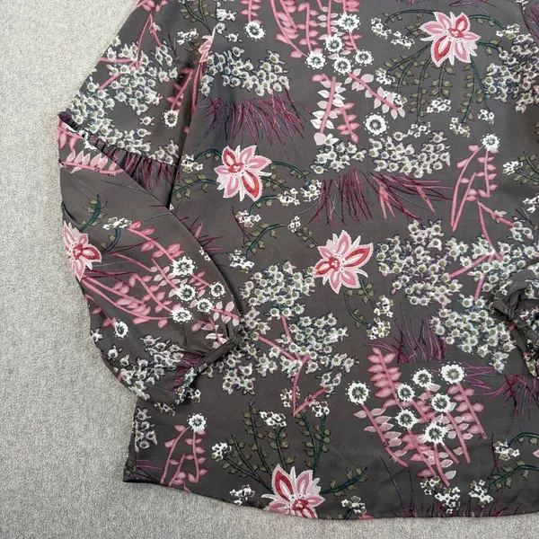 LOFT Outlet Women's Small Sheer Charcoal Pink Floral Long Sleeve Blouse Top - Image 3
