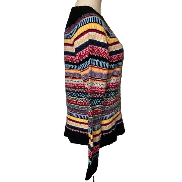 Vintage Sweater Striped Patterned Knit Fair Isle Pullover Crewneck size medium - Image 3