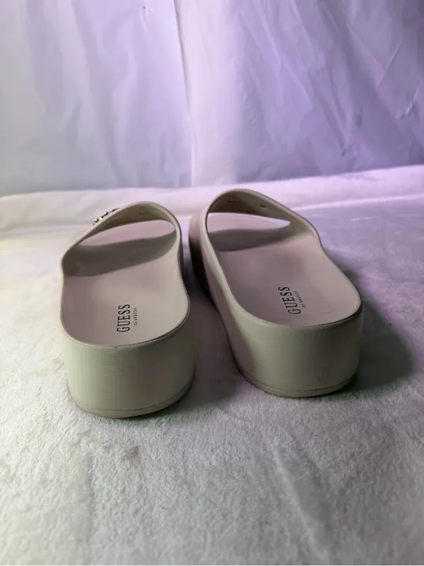GUESS Women's Beige Slide Sandals with Gold Logo - Image 7