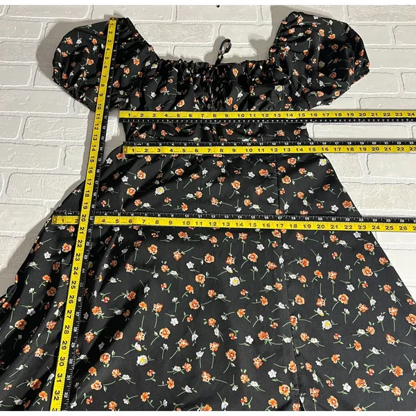 Milkmaid Maxi Dress Womens XL Black‎ Floral Feminine Smocked Puff Short Sleeve - Image 2