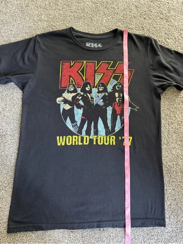 KISS World Tour ’77 Graphic Band Tee Black Medium Vintage Style Cotton Shirt - Image 6