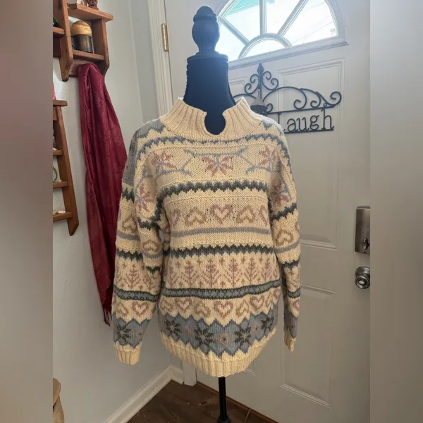 Outback Red women's wool blend fair isles cottagecore granny sweater small - Image 2