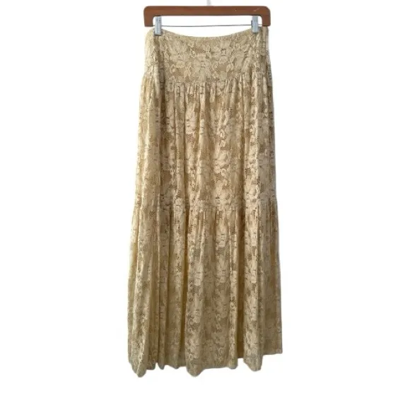 Vintage NWT Body Central Elegant Boho Cottagecore Prarie Cream Floral Maxi Skirt - Image 3