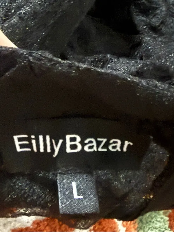 Eilly bazar Black Floral Lace Sheer Long Sleeve Peplum shirt Romantic L - Image 5